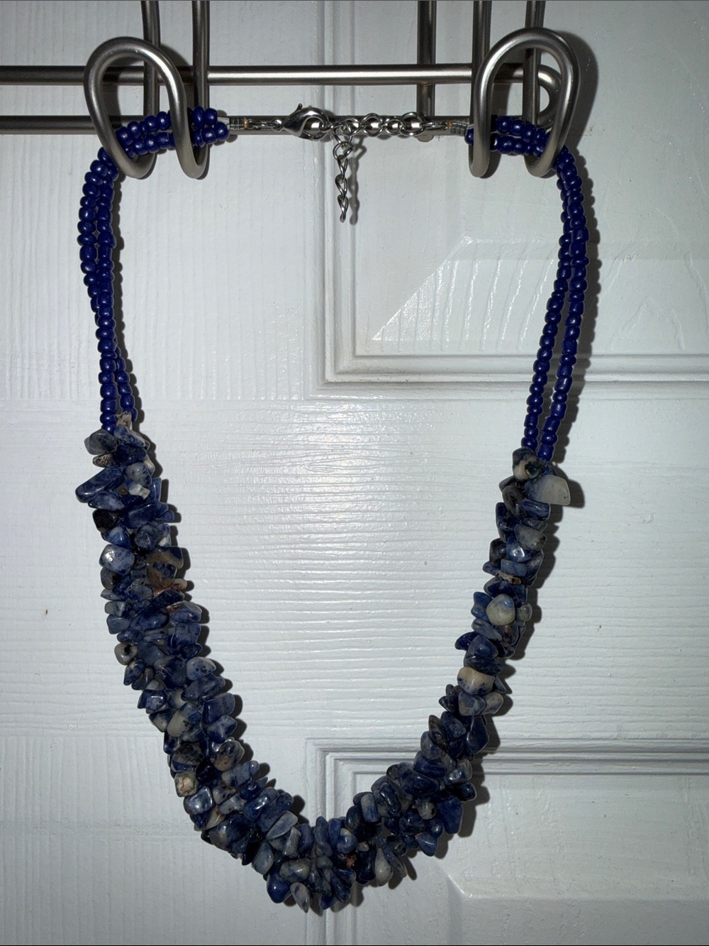 Sodalite Blue Stone Chip Multi Strand Necklace With Beads & Extender
